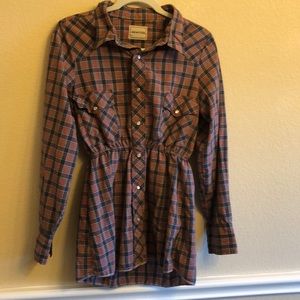 Pearl snap button down plaid shirt
